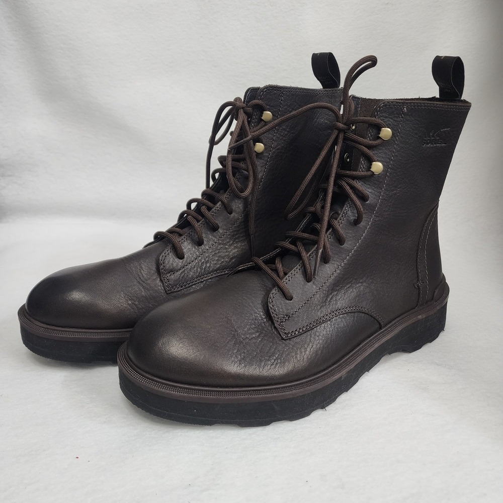 Sorel Hi-Line Mens Size 11 Ankle Boots Dark Brown Leather Waterproof Lace Up